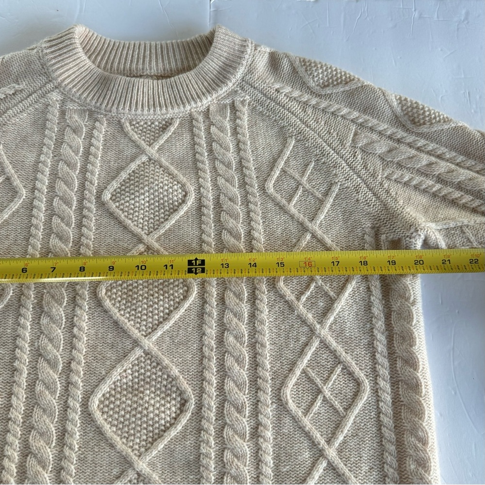 Merino Wool Cable Knit Cream Sweater, No Size Tag, Approximately size Large - Picture 7 of 10